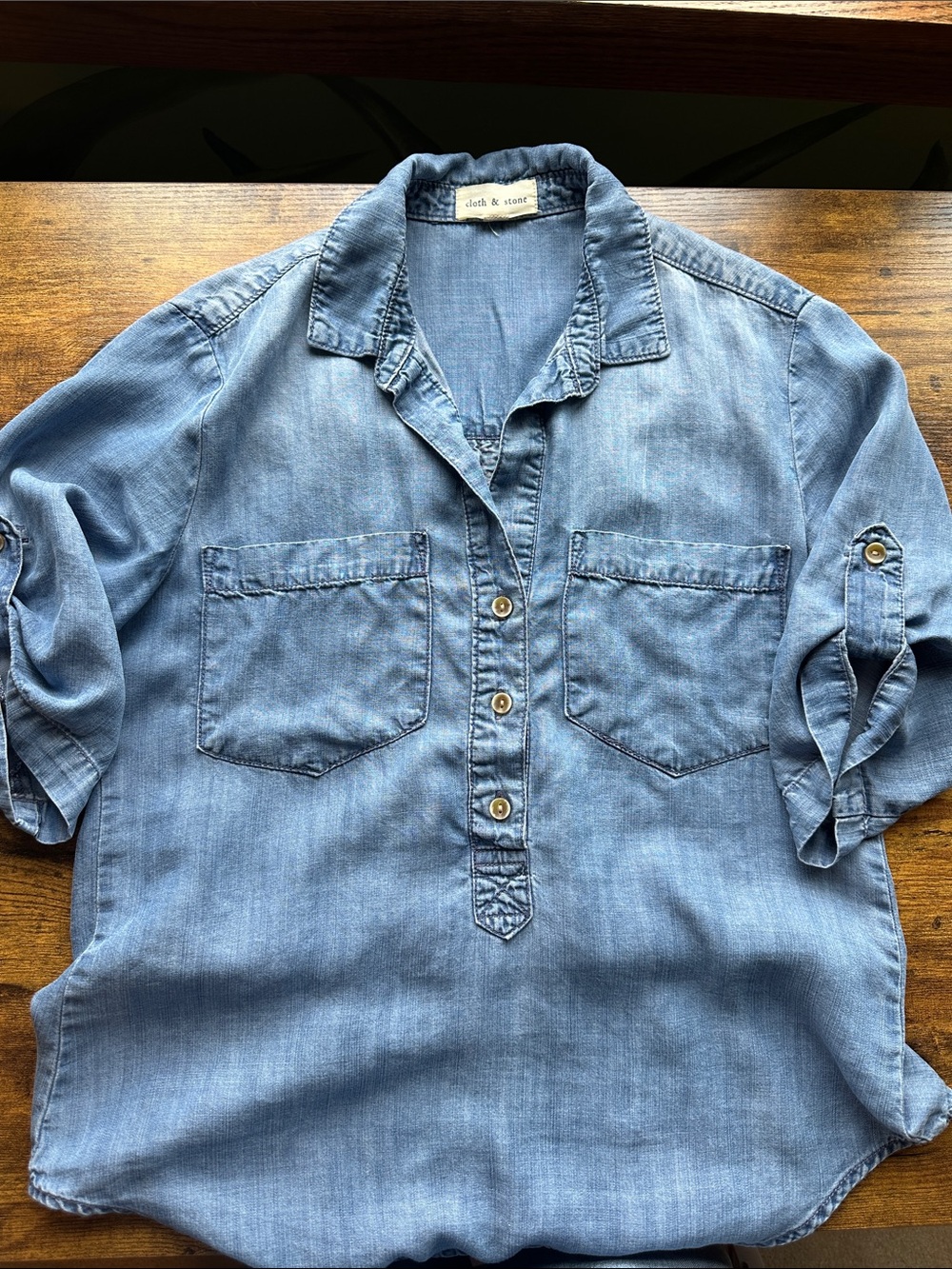 cloth & stone Light Blue Denim-Style Button Pullover Shirt